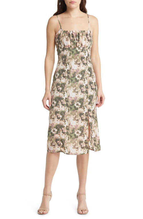 Chelsea28 Floral Spaghetti Strap Dress in Green- Pink Daisy Blur
