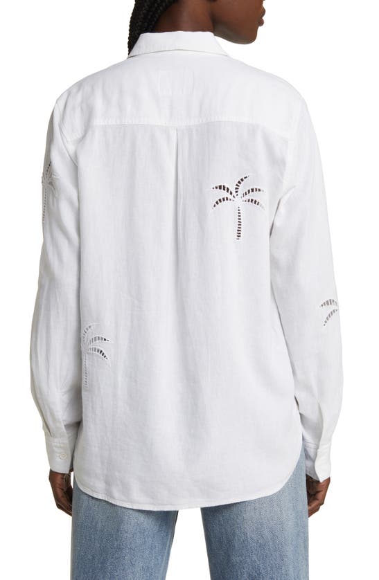 Shop Rails Charli Palm Eyelet Linen Blend Button-up Shirt In White Palm Tree Eyelet