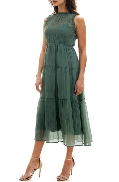 Shop Socialite Crinkle Tiered Sleeveless Midi Dress In Sage