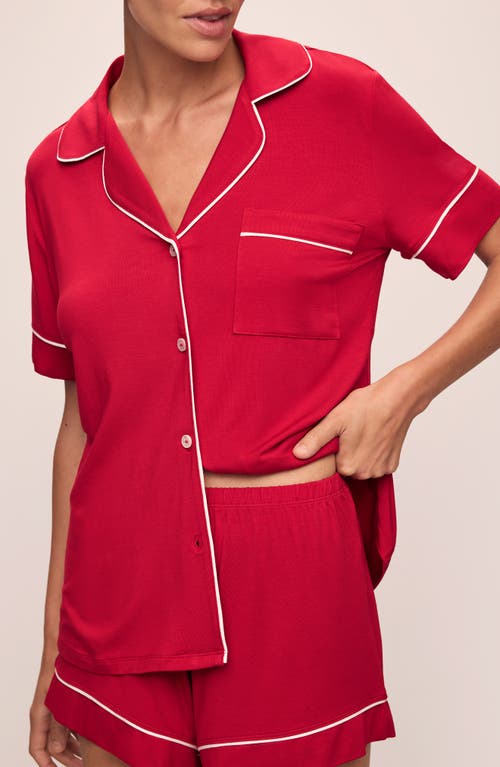 Shop Eberjey Gisele Relaxed Jersey Knit Short Pajamas In Haute Red/ivory