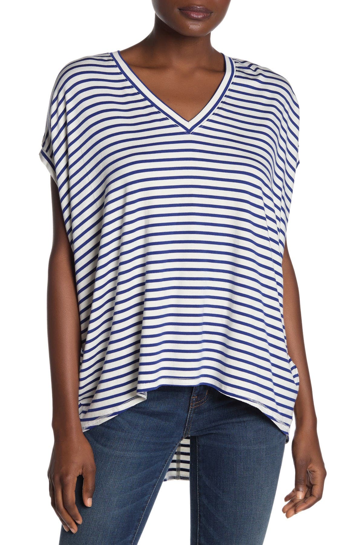 Karen Kane Stripe High Low V Neck T Shirt Nordstrom Rack