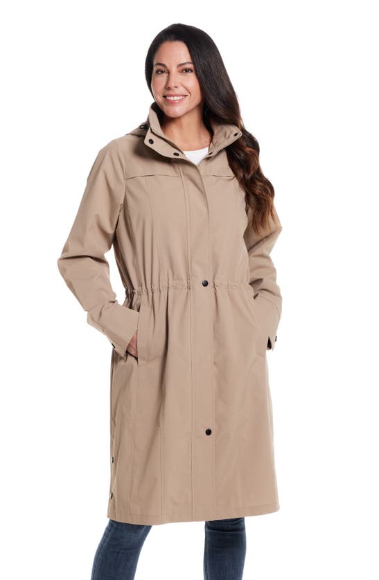 Gallery Water Resistant Raincoat With Removable Hood In Mushroom