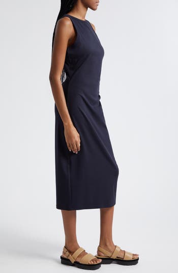 Vince Side Drape Stretch Cotton Midi Dress