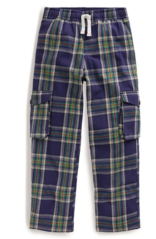 Boden Kids' Plaid Cotton Flannel Cargo Pants In Navy/green Check