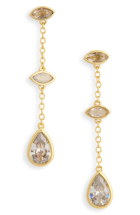 CZ Triple Stone Drop Earrings