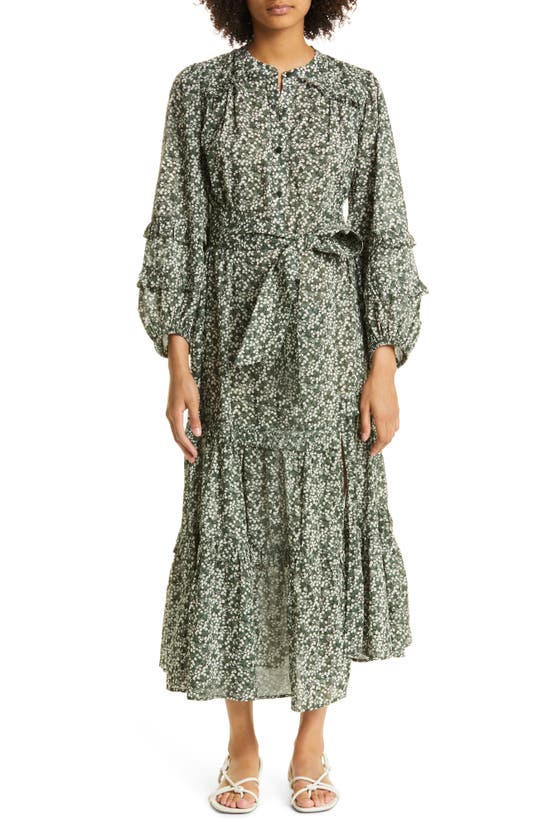 Apiece Apart Gracia Flamenca Tiered Long Sleeve Maxi Dress In Deep Sage  Bouquet | ModeSens