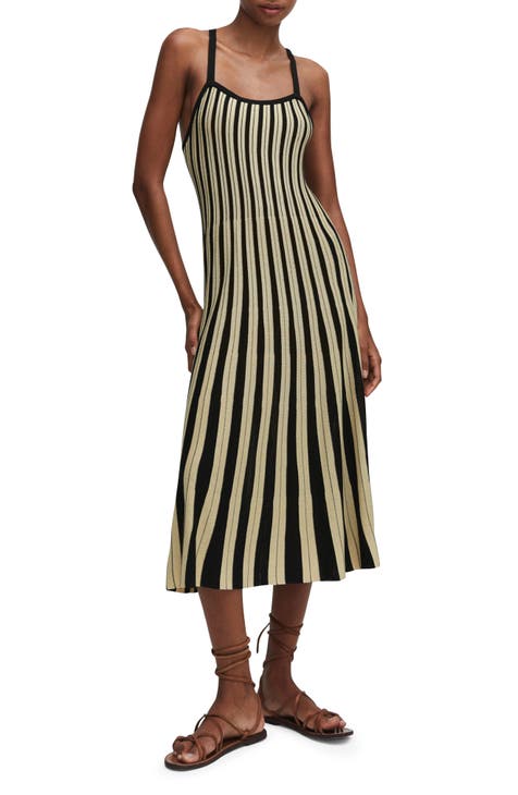 Geometric-Print Sleeveless A-Line Midi Knit Dress - Gracia Fashion