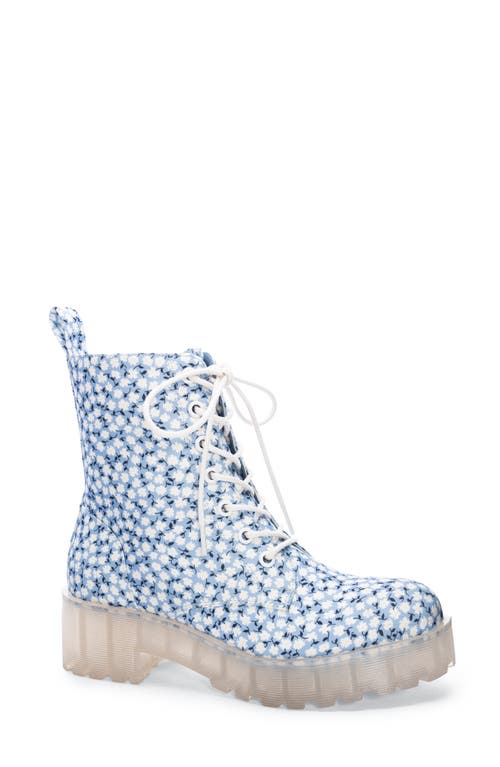 Mazzy Floral Platform Combat Boot in Light Blue