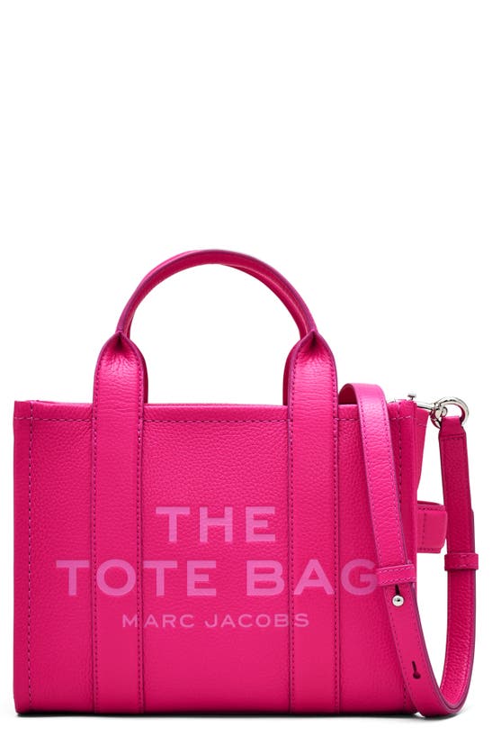 Marc Jacobs The Leather Small Tote Lipstick Pink Handbag In Hot Pink