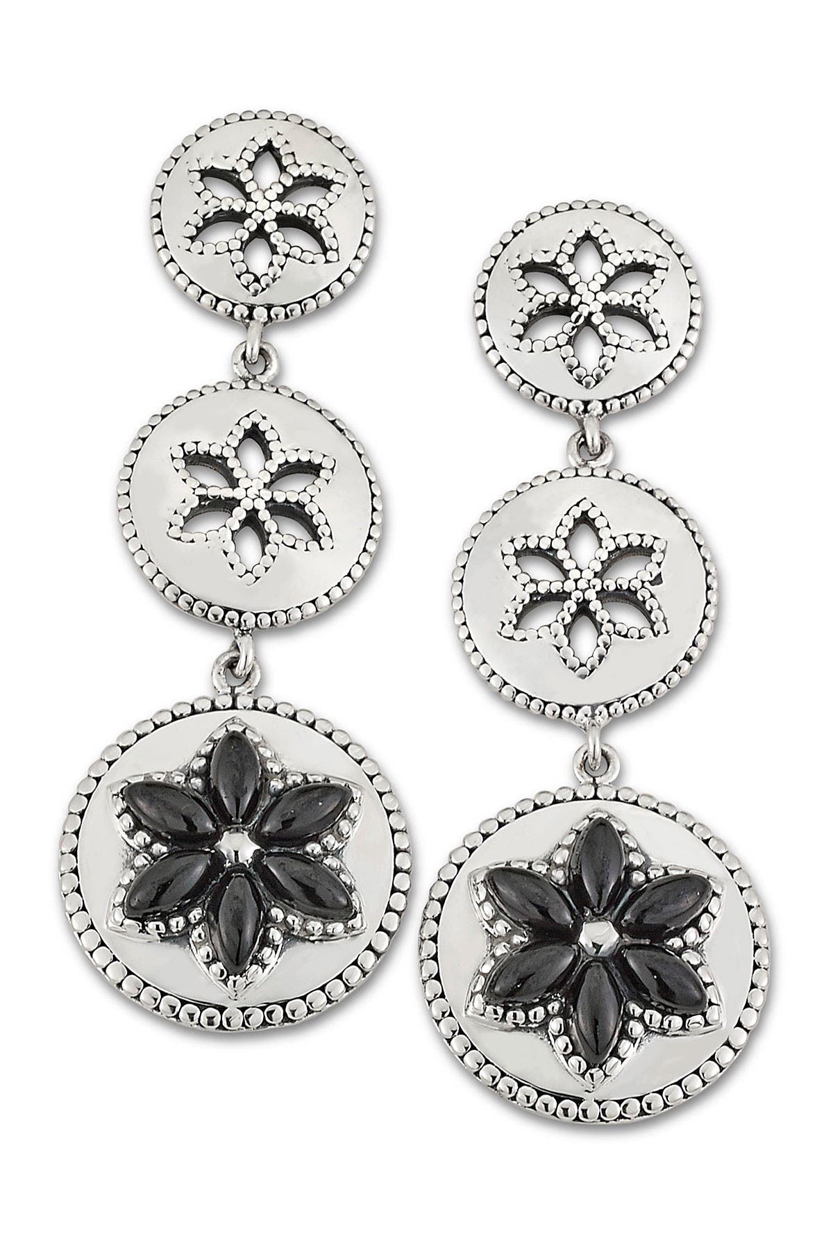 Samuel B Jewelry Sterling Silver Black Spinel Triple Circle Flower Earrings