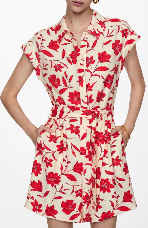 Shop Mango Floral Romper In Red