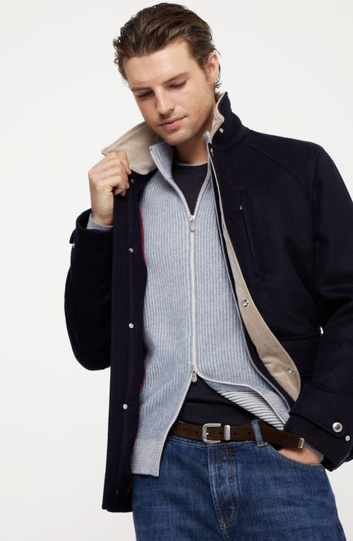 Shop Brunello Cucinelli Double Beaver Outerwear Jacket In Navy Blue