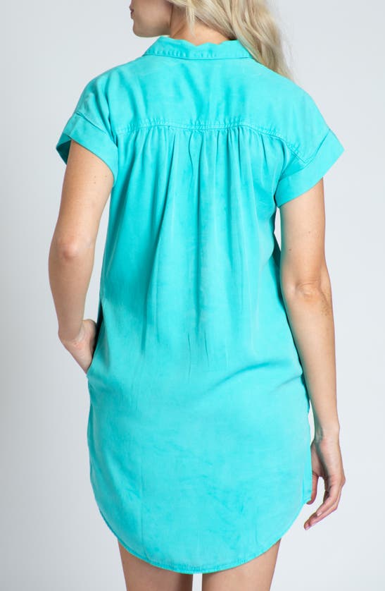 Shop Apny Short Sleeve Shirtdress In Turquoise