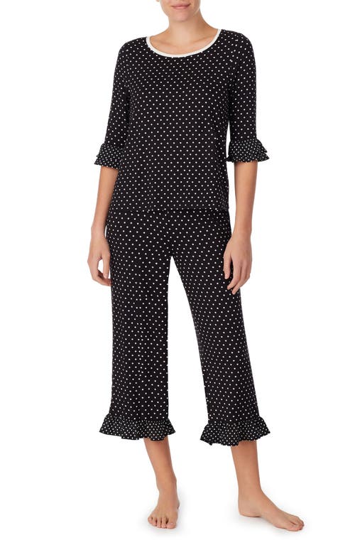 Kate Spade New York polka Dot jersey crop pajamas Black Ivory at Nordstrom,