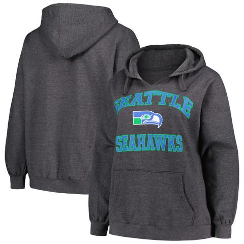Women's Fanatics Branded Charcoal Seattle Seahawks Plus Size Heart and Soul V-Neck Pullover Hoodie