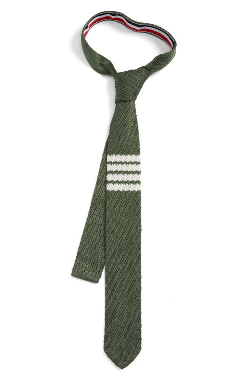 Shop Thom Browne 4 Bar Silk Knit Tie In Dark Green