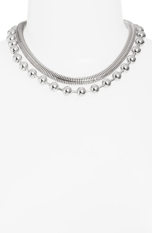 Shop Open Edit Set Of 2 Snake & Ball Chain Necklaces In Rhodium