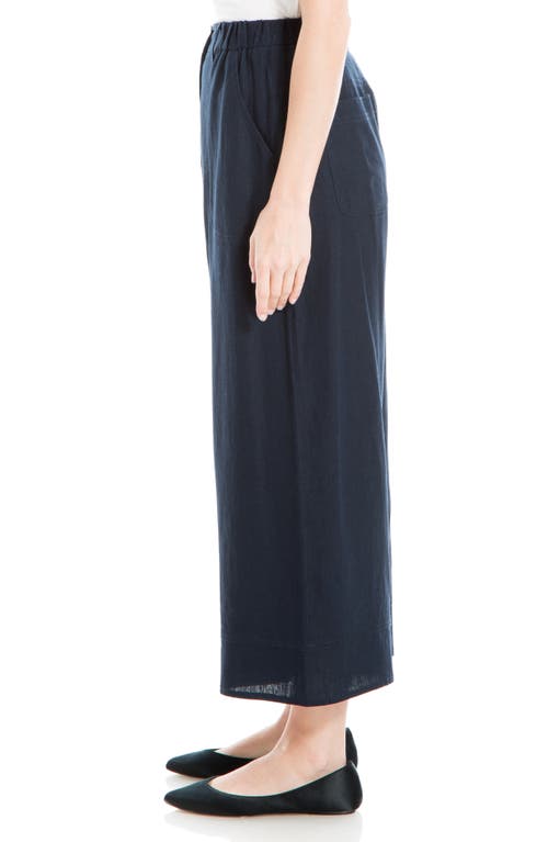 Max Studio Wide Leg Linen Blend Crop Pants In Navy