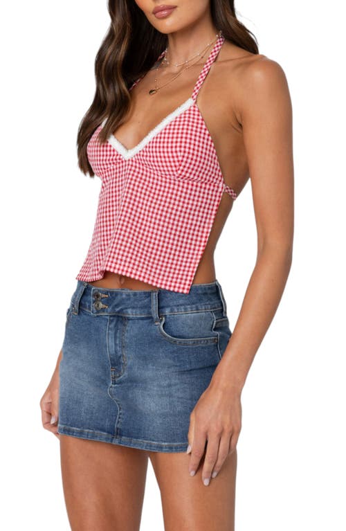 Edikted Charmaine Open Back Gingham Top In Red