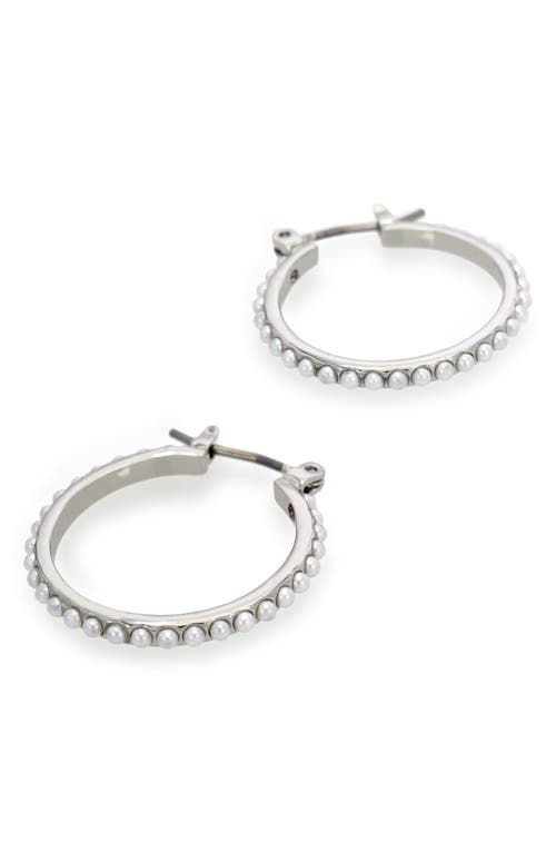 Shop Allsaints Imitation Pearl Hoop Earrings In White/rhodium