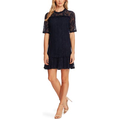 Cece Floral Lace Ruffle Hem A-Line Minidress, Blue