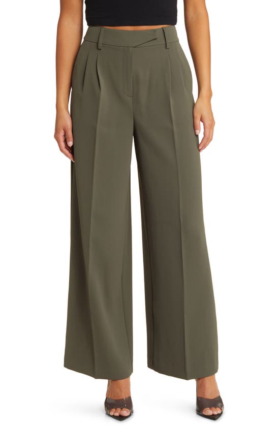 Open Edit Relaxed Waist Wide Leg Trousers In Green City