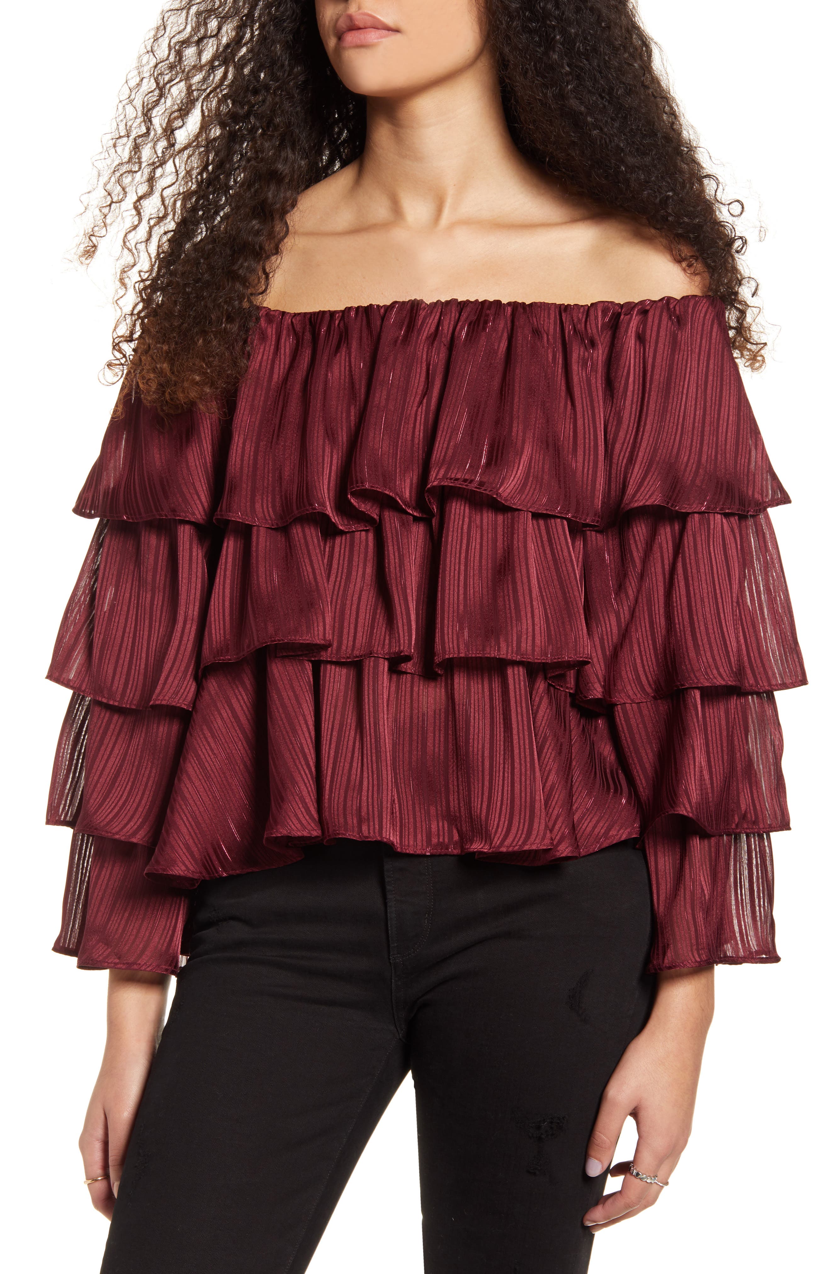 burgundy ruffle top