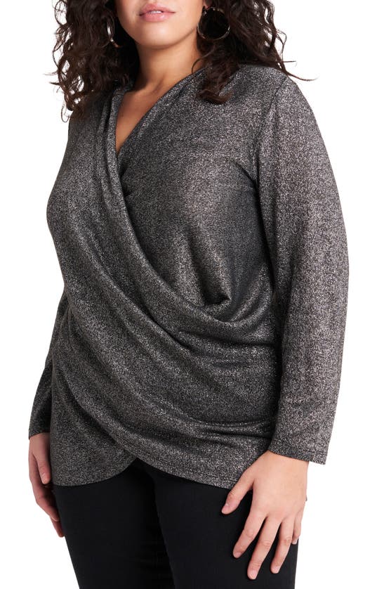 1.state Sparkle Knit Cross Front Top In Rich Black