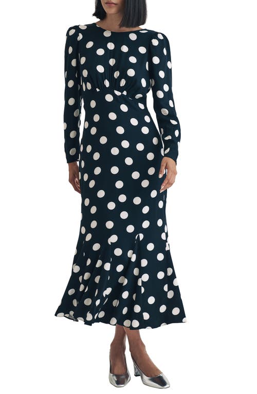 Shop Nobody's Child Sally Polka Dot Long Sleeve Mermaid Dress In Black