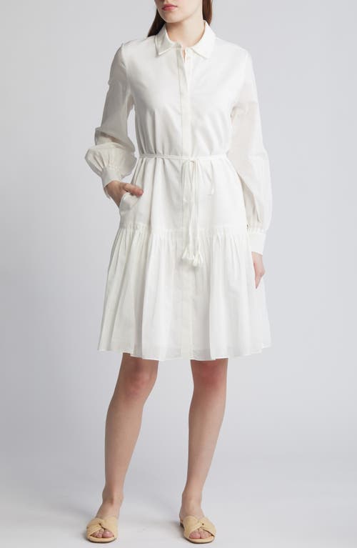 Viola Long Sleeve Cotton & Silk Shirtdress in White