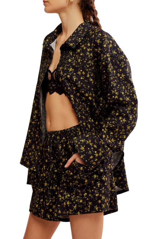 Free People Early Morning Cotton Shorts Pajamas In Black Combo