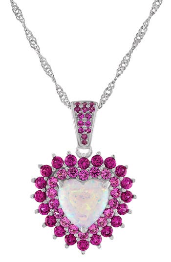 Fzn Lab Created Opal & Ruby Heart Pendant Necklace In Metallic