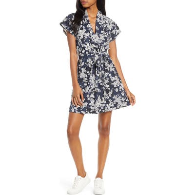 French Connection Rishiri Floral Print Faux Wrap Dress, Blue
