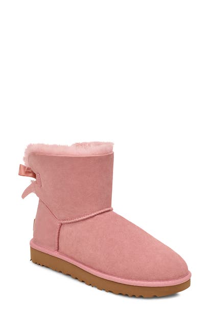 Ugg Mini Bailey Bow Ii Genuine Shearling Bootie In Pink Crystal Suede