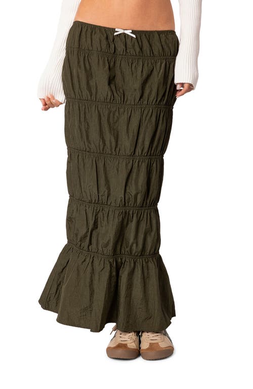 EDIKTED Ruched Tiered Maxi Skirt Olive at Nordstrom,