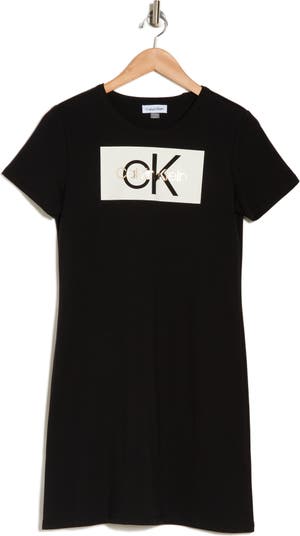 Calvin Klein Block Logo Stretch Cotton T-Shirt Dress | Nordstromrack