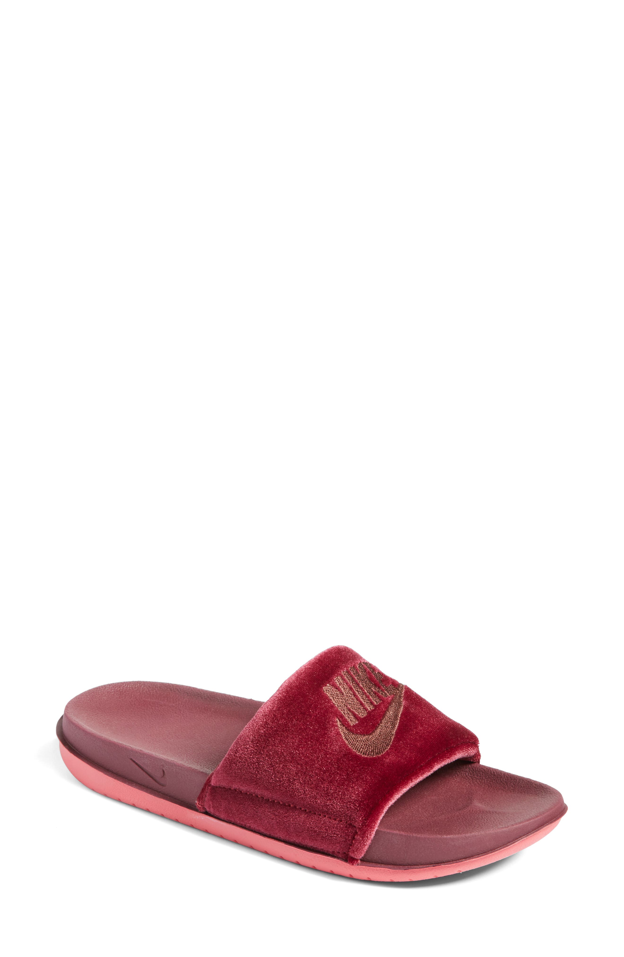 maroon nike slides