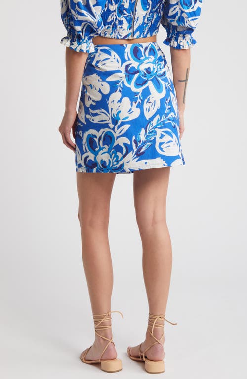 Shop Cleobella Serenity Floral Organic Cotton Poplin Wrap Miniskirt In Azure Print