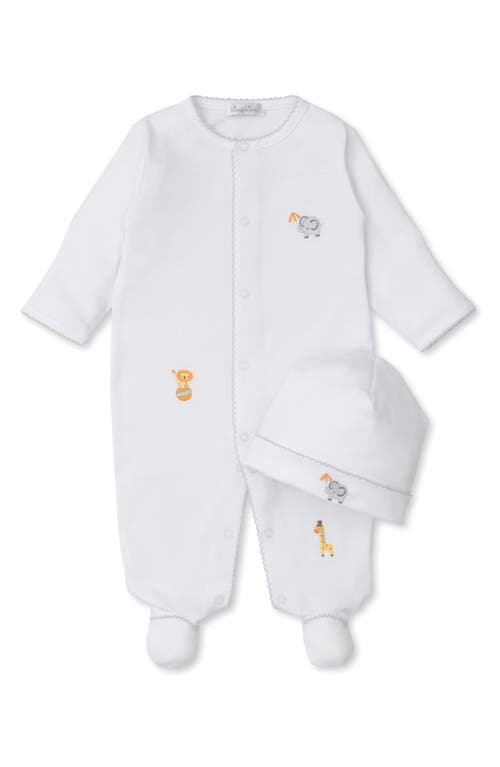 Kissy Kissy Animal Embroidered Pima Cotton Footie & Hat Set In White