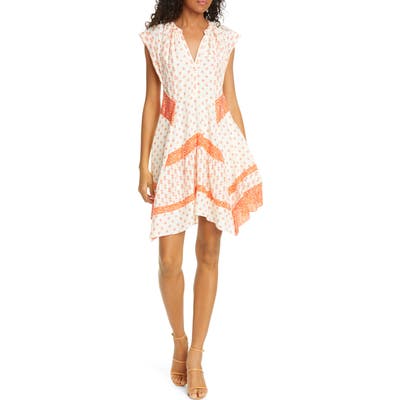 Rebecca Taylor Mixed Print Handkerchief Hem Silk Dress, Orange