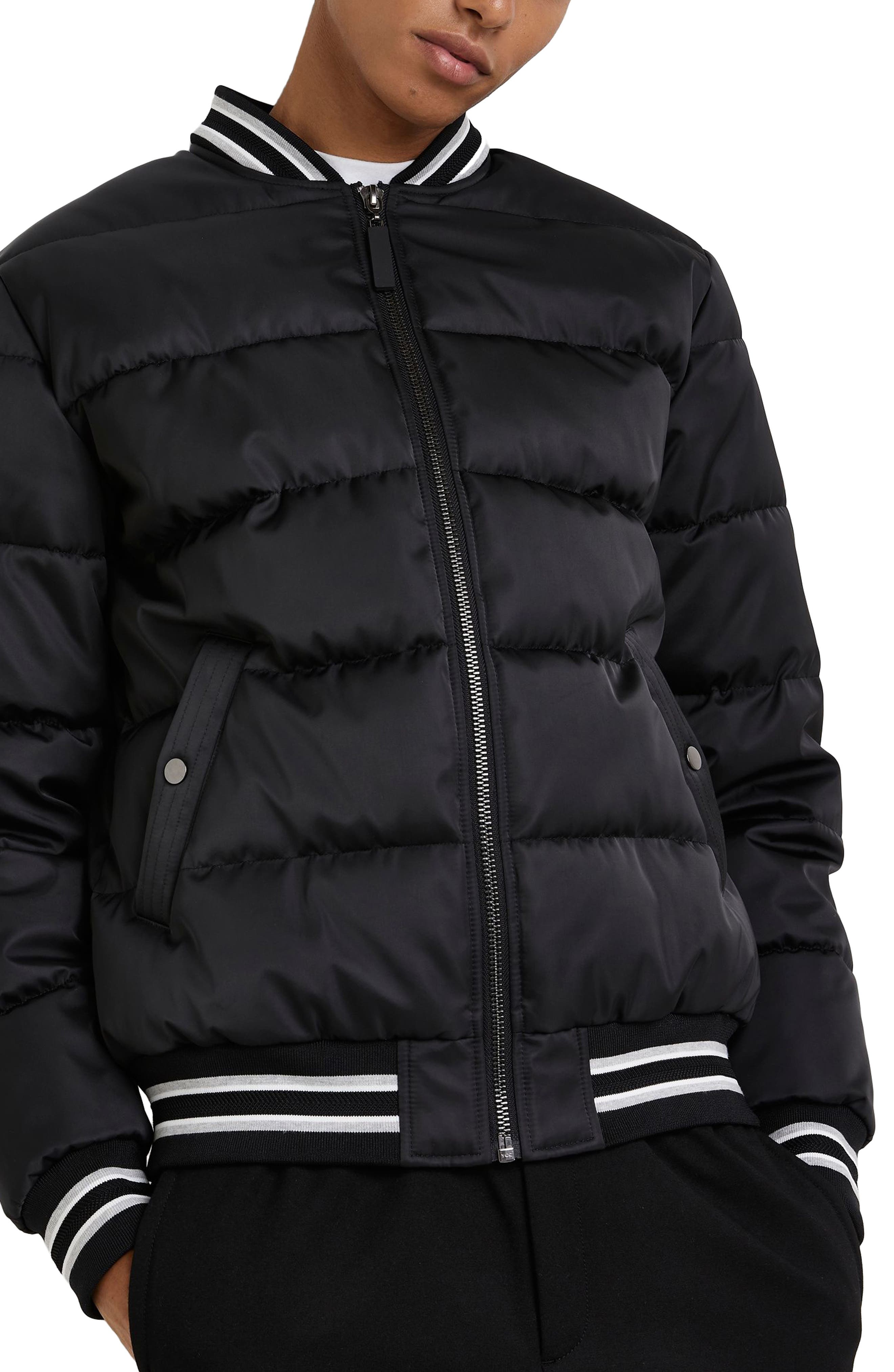 black bomber puffer jacket