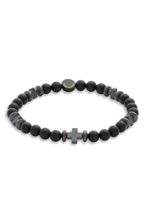 Men's Hematite & Onyx Cross Bracelet