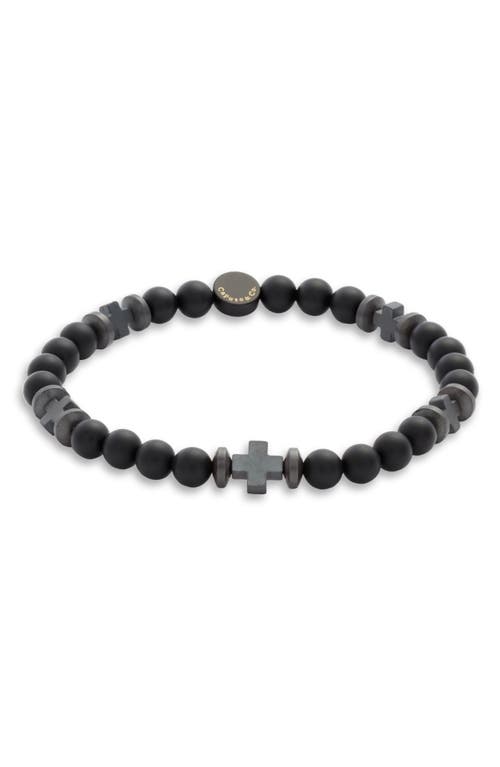 Men's Hematite & Onyx Cross Bracelet in Black Onyx