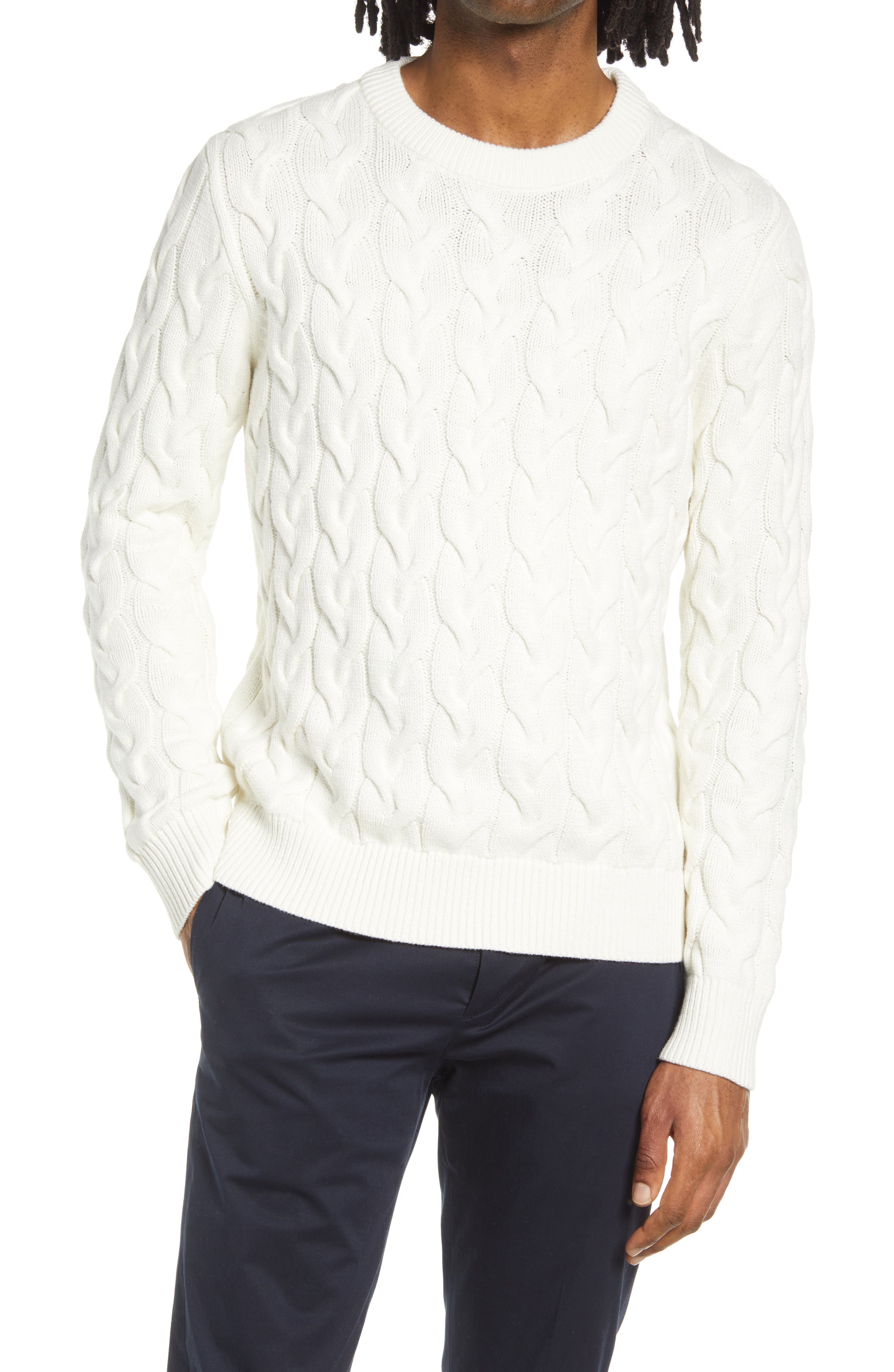 mens white knit sweater