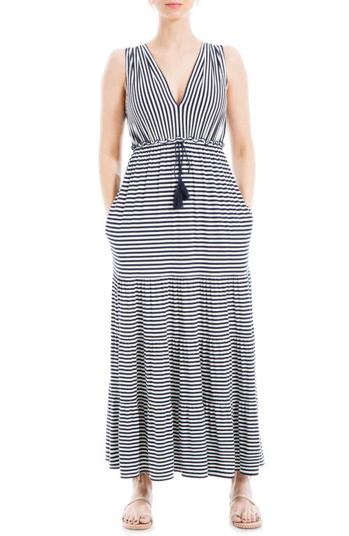 Shop Max Studio Stripe Tiered Maxi Dress In Navy/white Stripe