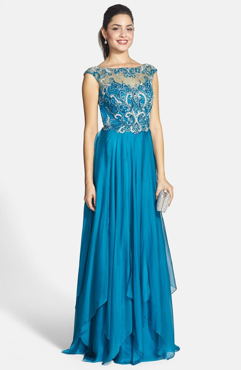 Alyce Paris Embellished Open Back Chiffon Gown | Nordstrom
