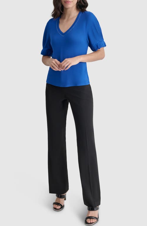 Shop Dkny Pleat Sleeve Jersey Top In Lapis Blue