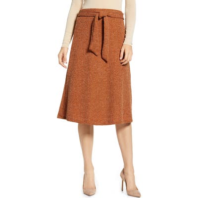 Sentimental Ny Metallic Detail Belted Knit Skirt, Orange