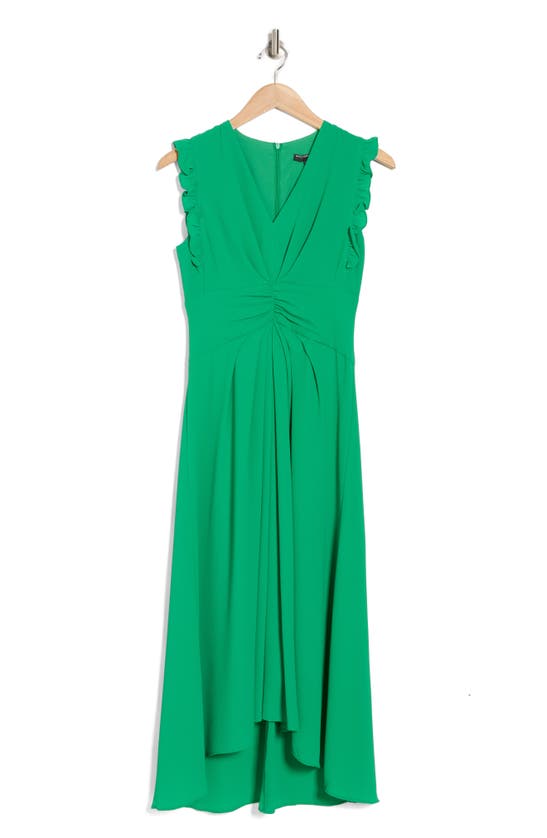 Shop Maggy London V-neck Ruffled A-line Midi Dress In Bright Jade