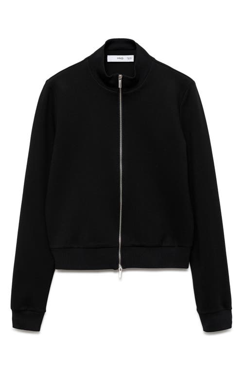 Mango Zip Front Knit Jacket In Black